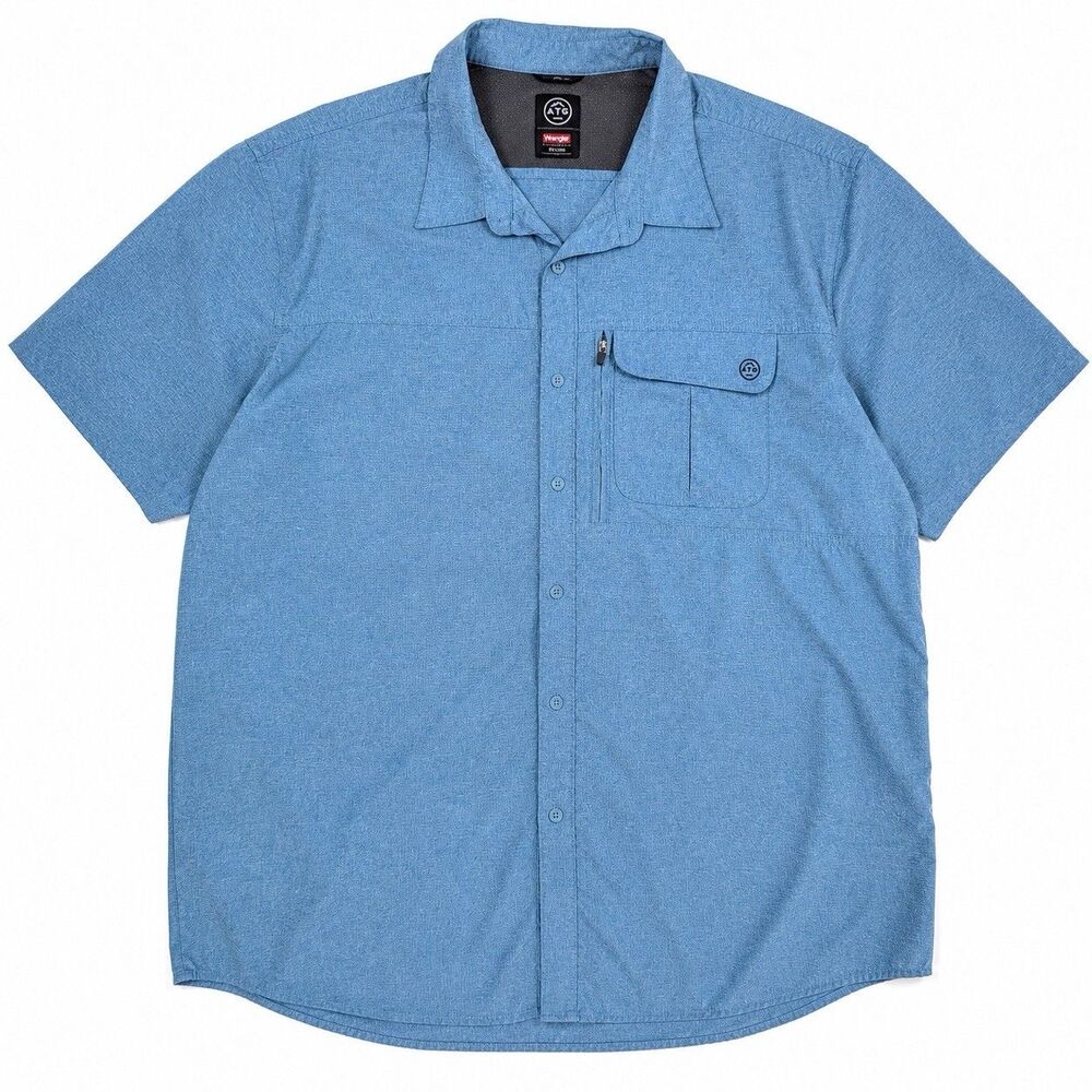Wrangler ATG Men's Blue Zip Pocket Shirt 2X Short Sleeve Performance